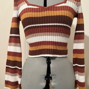 Hollister Striped Sweater - Brown, White, Yellow